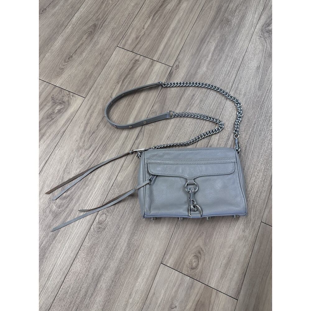 Rebecca Minkoff Mini MAC Crossbody Bag Gray Leather Silver Chain Strap